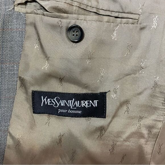 Yves Saint Laurent Vintage Gray Beige Wool 3 Button Front Blazer Coat Suit 54 - Picture 12 of 15